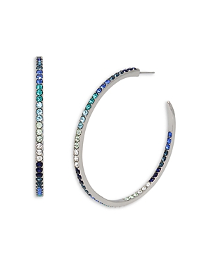 Kurt Geiger Signature Pave Inside Out Hoop Earrings In Rhodium Plated In Blue/silver