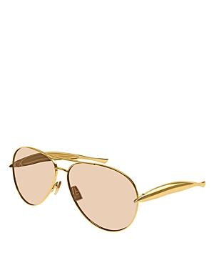 Shop Bottega Veneta Sardine Pilot Metal Sunglasses, 64mm In Gold/orange Solid