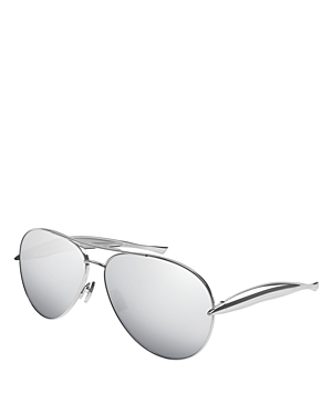 Shop Bottega Veneta Sardine Pilot Metal Sunglasses, 64mm In Silver/silver Mirrored Solid