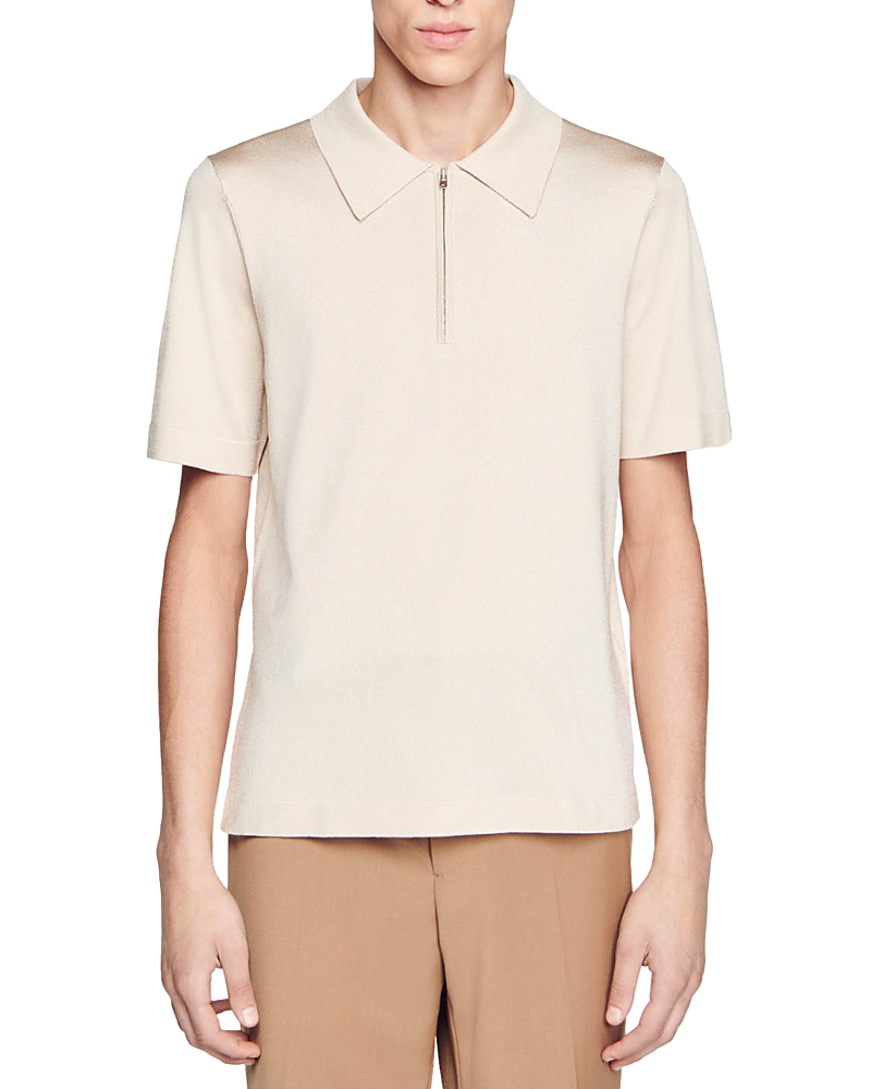 Sandro Loose-fit Shirt With Zipped Collar In Light Sand