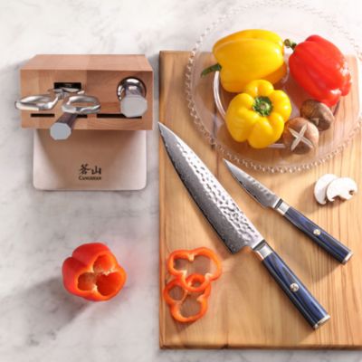 Kita Blue 6-Piece Knife Maple Block Set