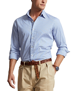 Shop Polo Ralph Lauren Cotton Poplin Stripe Custom Fit Button Down Shirt In Blue/white