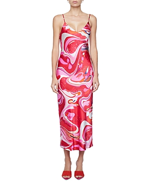 Shop L Agence L'agence Seridie Midi Length Silk Slip Dress In Pink Multi
