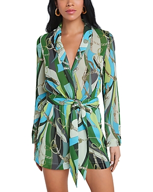 Shop L Agence L'agence Arabell Printed Romper In Sea Green