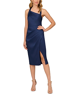 Aidan Mattox Mikado Halter Sheath Dress In Navy