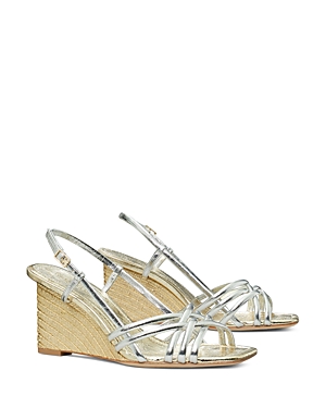 Shop Tory Burch Women's Strappy Wedge Sandals In Shiny Silver