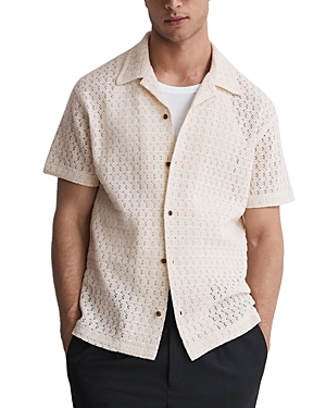 Reiss Scorpios Cotton Blend Regular Fit Button Down Camp Shirt In Ecru