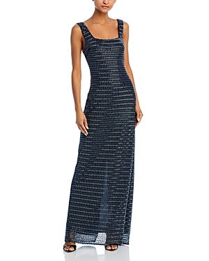 Shop Ramy Brook Sarai Studded Scoop Back Gown In Spring Navy