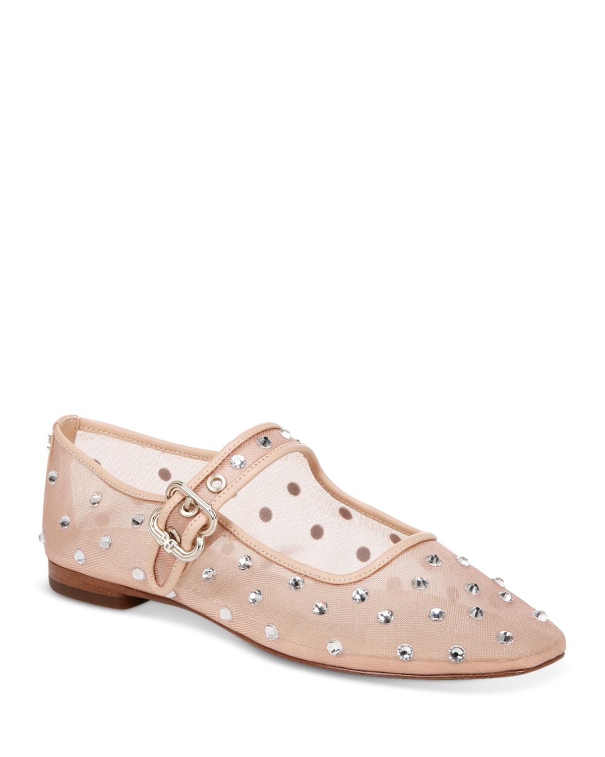 Michaela Square Toe Gem Embellished Mesh Mary Jane Shoes