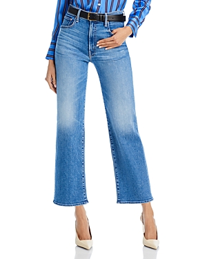 Mother The Lil' Zip Rambler Petites Flood High Rise Cropped Straight Jeans in Out of the Blue