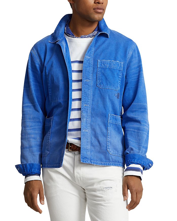 POLO RALPH LAUREN TWILL UTILITY JACKET , | Bright blue Men‘s Solid Color  Shirt | YOOX