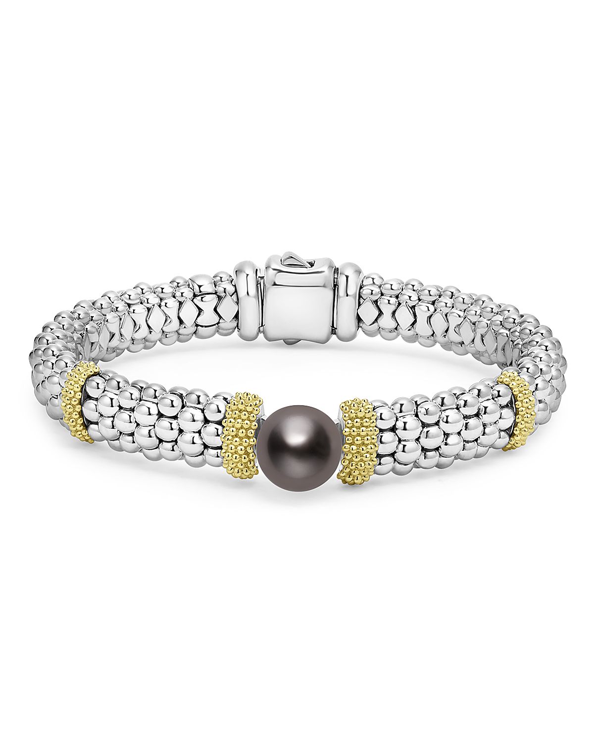 Lagos 18K Yellow Gold & Sterling Silver Luna Black Tahitian Pearl Caviar Bead Bracelet
