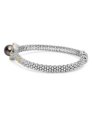 18K Yellow Gold & Sterling Silver Luna Black Tahitian Pearl & Diamond Caviar Bead Bracelet