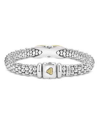 18K Yellow Gold & Sterling Silver Embrace Diamond Pav&eacute; X Caviar Bead Bracelet