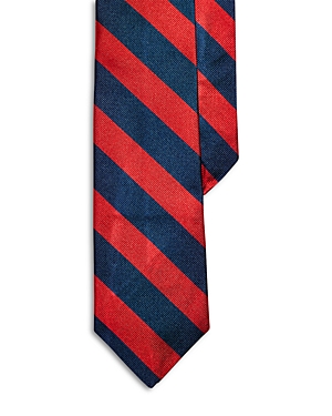 Shop Polo Ralph Lauren Striped Silk Repp Narrow Tie In Navy/red
