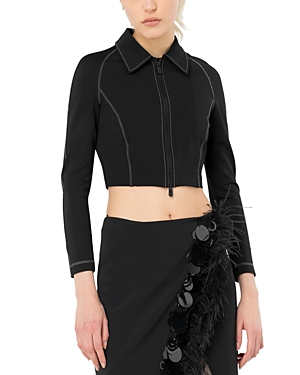 Shop Pinko Edipo Cropped Jacket In Limo Black