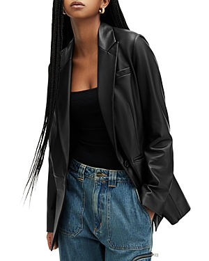 Shop Allsaints Deri Leather Blazer In Black