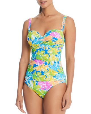 Bleu Rod Beattie Shirred Floral Print One Piece Swimsuit - Exclusive