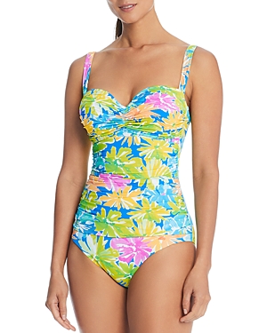 Shop Bleu Rod Beattie Shirred Floral Print One Piece Swimsuit - 100% Exclusive In Multi