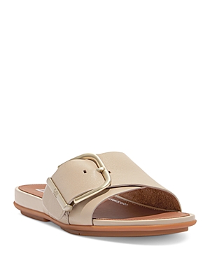 Shop Fitflop Women's Gracie Maxi-buckle Slide Sandals In Stone Beige