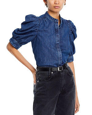 Shop Frame Cotton Ruched Sleeve Top In Dark Room