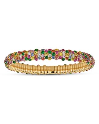 Zydo 18K Yellow Gold Stretch Rainbow Sapphire, Tsavorites & Diamond Bracelet