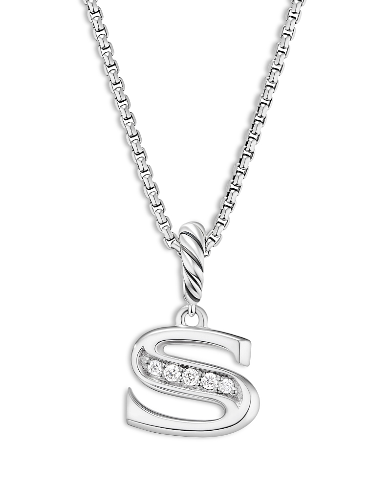 Pave Initial Pendant Necklace in Sterling Silver with Diamond, 16