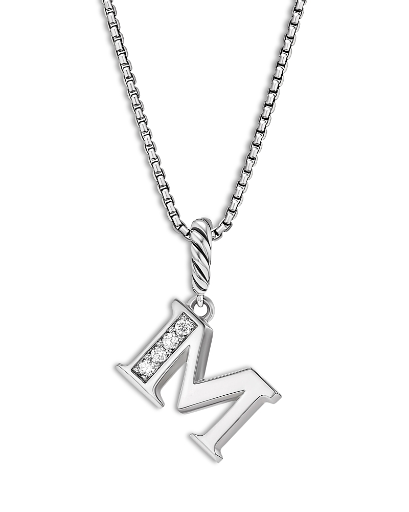 Pave Initial Pendant Necklace in Sterling Silver with Diamond, 16