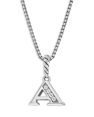 David Yurman - Pav&eacute; Initial Pendant Necklace in Sterling Silver with Diamond, 16"