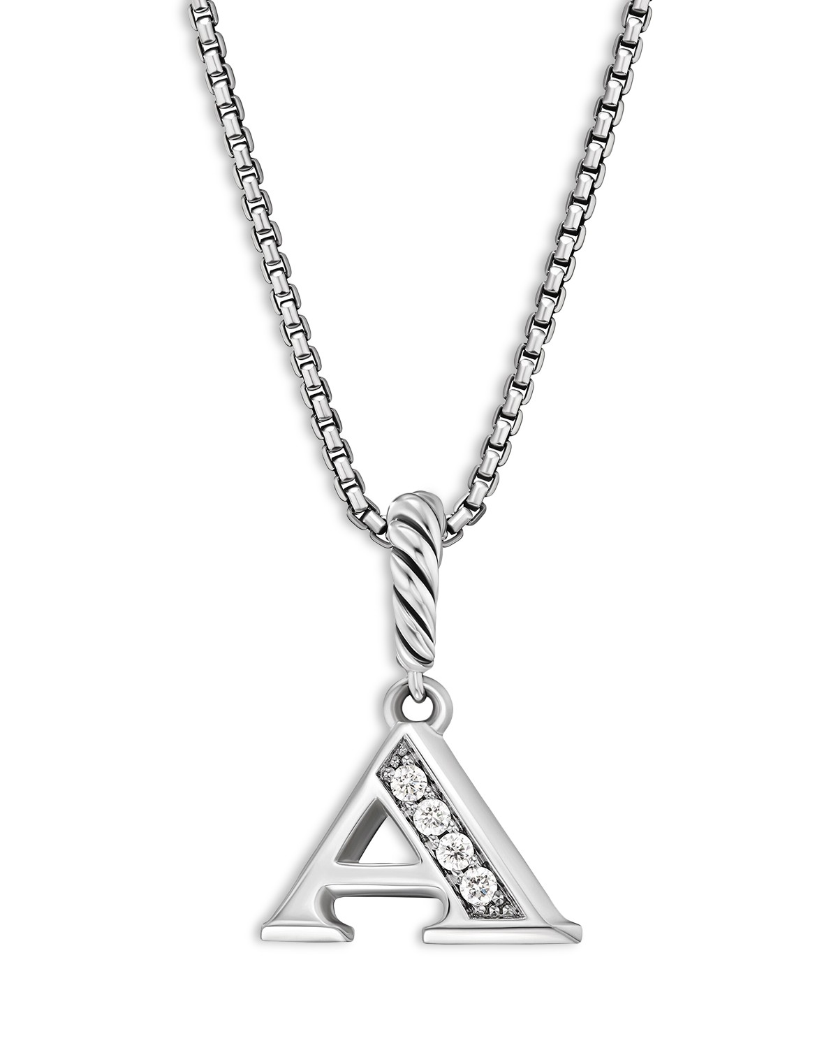 Pavé Initial Pendant Necklace in Sterling Silver with Diamond, 16"