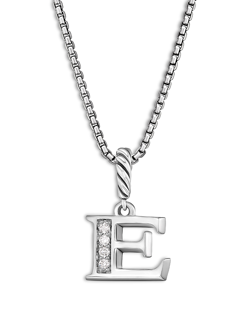 David Yurman Pave Initial Pendant Necklace in Sterling Silver with Diamond, 16