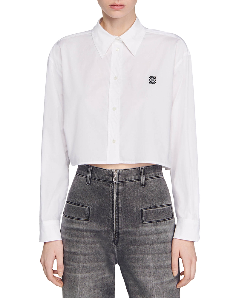Sandro Kim Cotton Crop Button-up Shirt In White