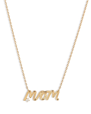14K Yellow Gold Diamond Grooved Mom Pendant Necklace, 15-16