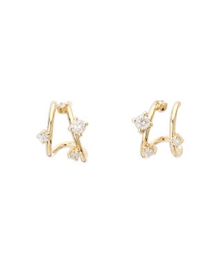 14K Yellow Gold Diamond Double J Hoop Earrings