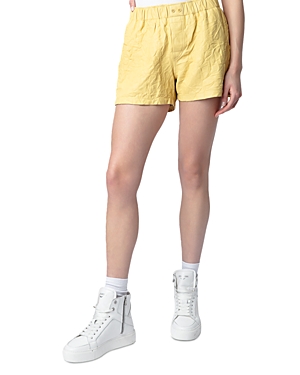 Zadig & Voltaire Pax Crinkled Leather Shorts In Shea