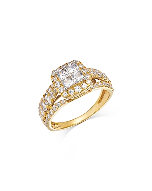 Shop Bloomingdale's Diamond Princess & Round Halo Ring In 14k Yellow Gold, 1.50 Ct. T.w.