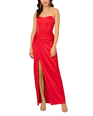 Shop Liv Foster Satin Strapless Draped Column Gown In Chateaured