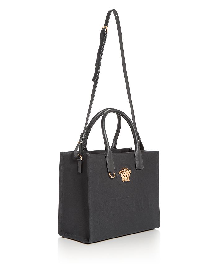 Versace La Medusa Canvas Tote In Black/ Gold