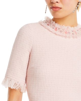 Embellished Fringe Trim Tweed Sheath Dress