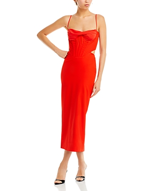 Shop Bardot Martini Cutout Corset Midi Dress In Fire Red