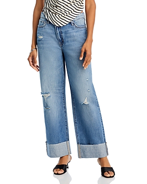Shop Aqua High Rise Wide Leg Cuffed Dad Jeans In Medium Wash - 100% Exclusive