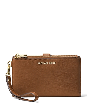 Shop Michael Kors Michael  Adele Double Zip Leather Iphone 7 Plus Wristlet In Luggage
