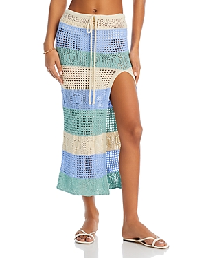 Shop Capittana Emma Striped Crochet Cover Up Skirt In Light Blue