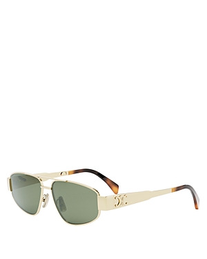 Shop Celine Metal Triomphe Pilot Sunglasses, 57mm In Gold/green Solid