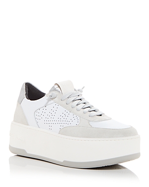 Shop P448 Women's Empire Platform Low Top Sneakers In White/silver
