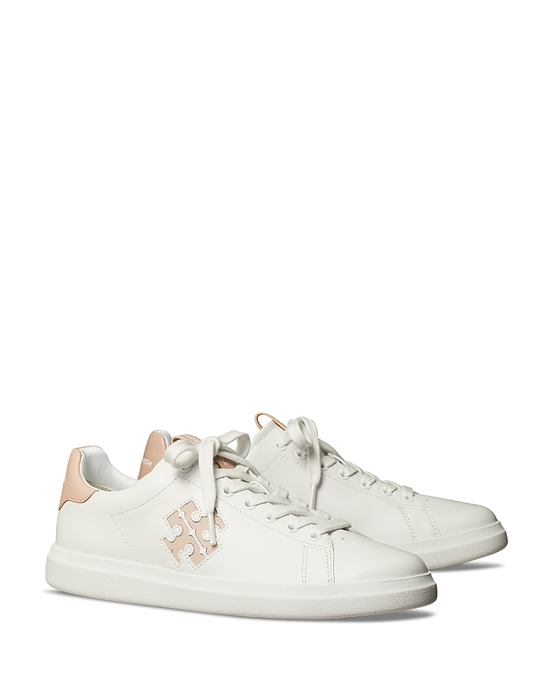 Tory Burch Double T Howell Low-top Leather Sneakers In Titanium