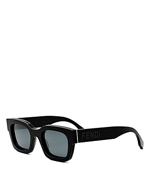 Shop Fendi Signature Rectangular Sunglasses, 50mm In Black/blue Solid