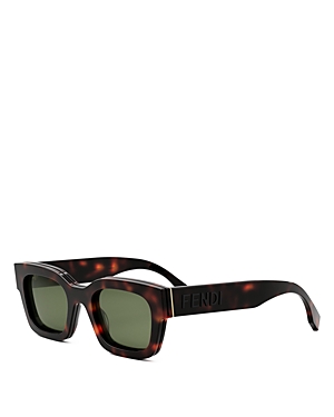 Shop Fendi Signature Rectangular Sunglasses, 50mm In Havana/green Solid