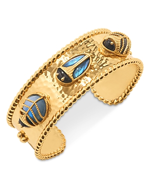 Scarab Family Gemstone Cuff Bracelet in 18K Gold Plated