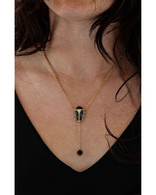 Scarab Labradorite Lariat Necklace in 18K Gold Plated, 18"